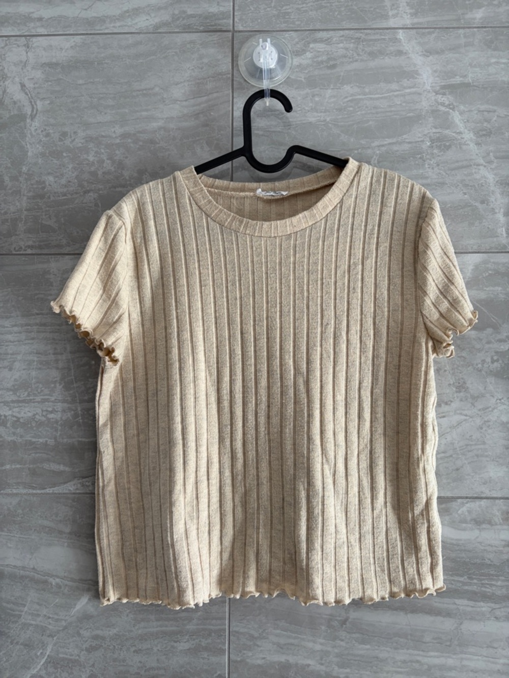 Ardene Beige Ribbed Short Sleeve Top